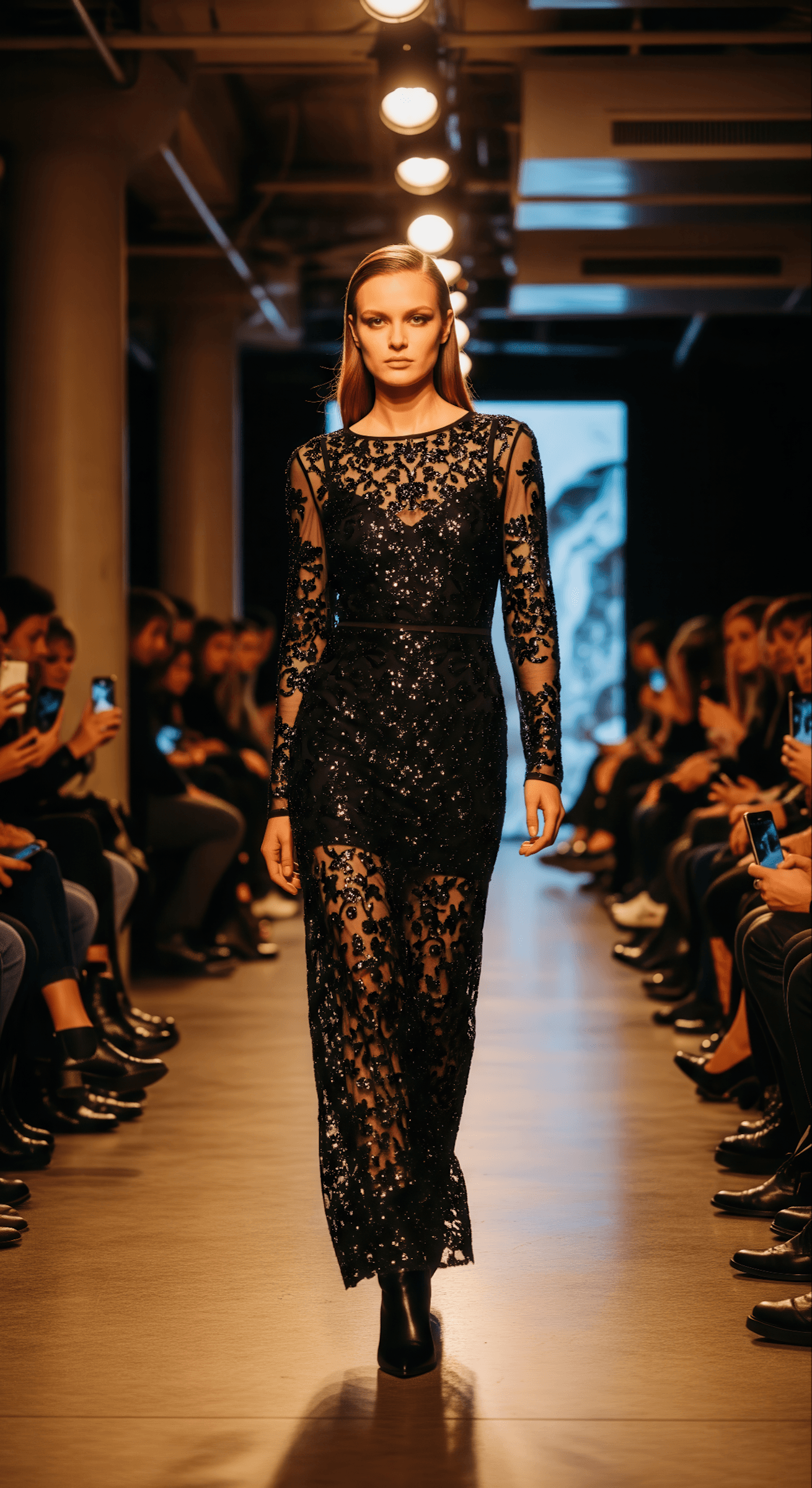 Fashion runway scene with models